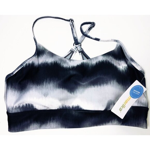 Marika Womens Black White Scoop Neck Removable Pads Sports Bra Sz XL New - Picture 3 of 8